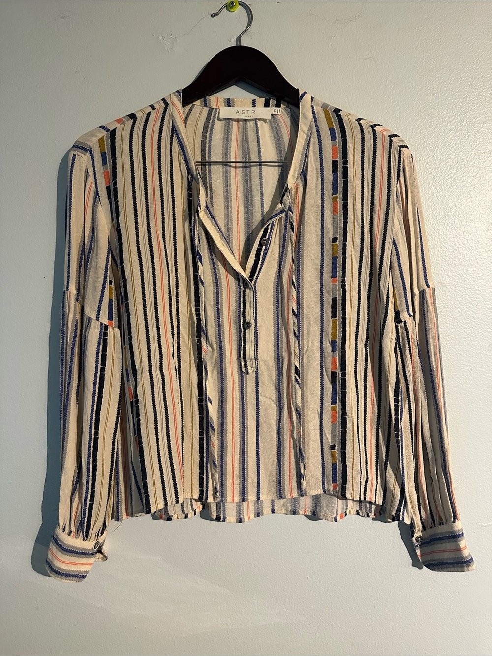 ASTR The Label Cream Multicolor Vertical-Stripe Button-Front Blouse